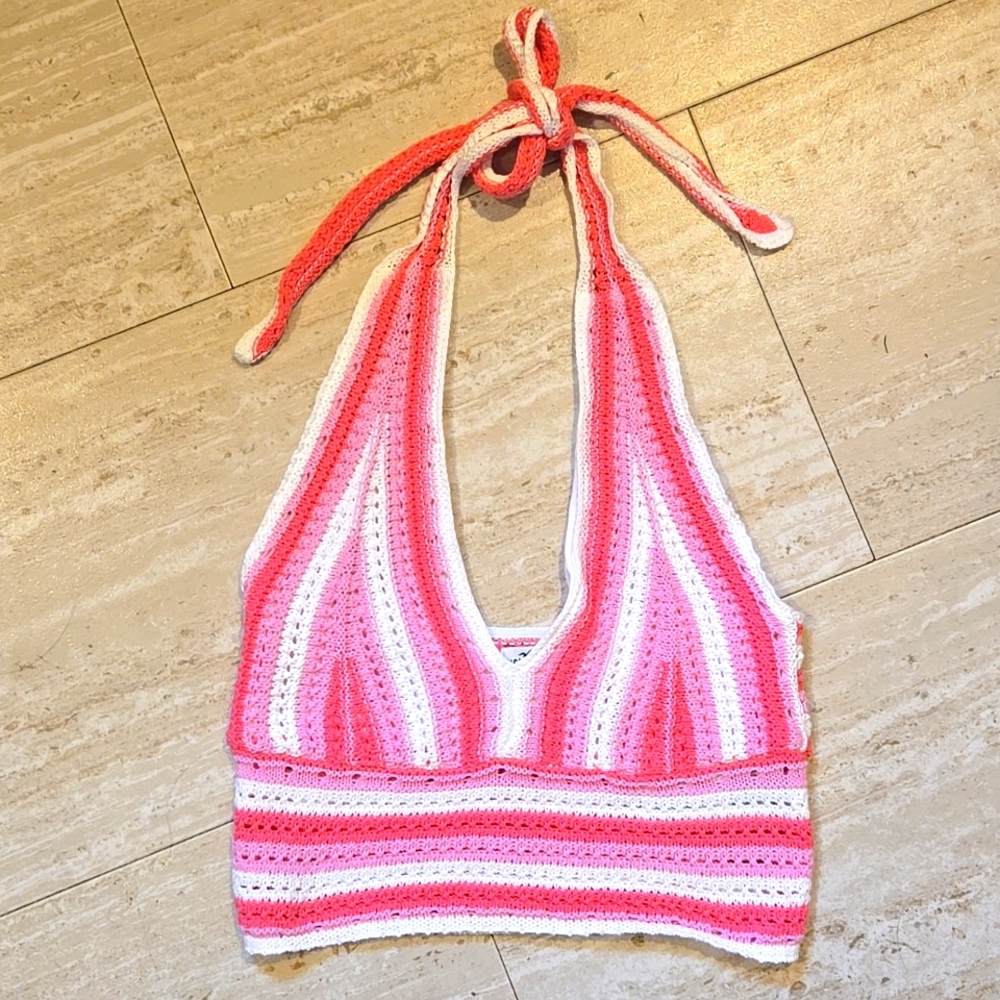 Hollister Crochet Knit Deep V Crop Halter Top - Picture 1 of 7